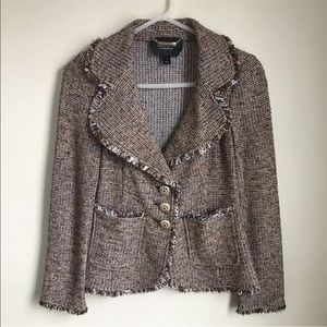 St John Couture Suit Tweed Metallic 2C Fringe